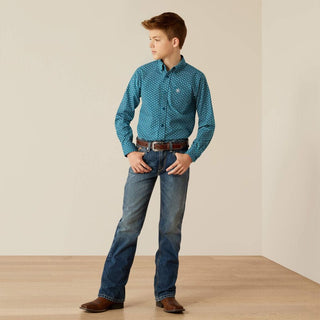 Ariat Boys Ariat Boys Petey Classic Fit Shirt Dark Teal