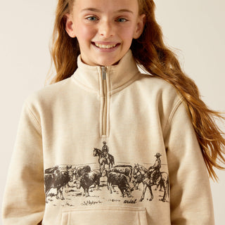 Ariat Girls Ariat Girls Pasture 1/4  Zip Sweatshirt Oatmeal Heather