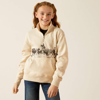 Ariat Girls Ariat Girls Pasture 1/4  Zip Sweatshirt Oatmeal Heather