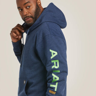 Ariat Men's Shirts Ariat Men's Rebar Graphic Hoodie Navy Heather/Lime Green Logo