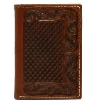 Ariat Wallets & Money Clips Ariat Men's Tri-Fold Basket Weaved Floral Embossed Wallet