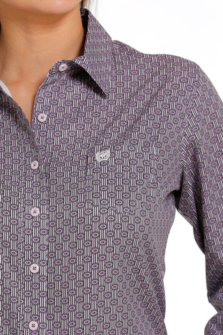 CINCH Cinch Arenaflex Womens Lilac and White Print Button Up