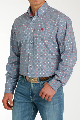 CINCH Men's Shirts Cinch Men's Medallion Print Button Down Western Shirt Blue/White/Red