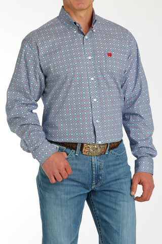 CINCH Men's Shirts Cinch Men's Medallion Print Button Down Western Shirt Blue/White/Red