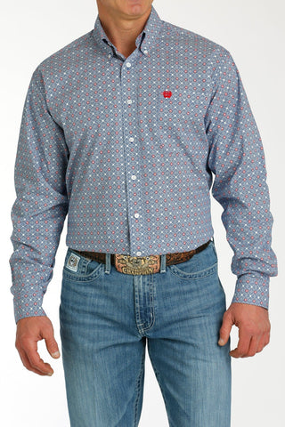 CINCH Men's Shirts Cinch Men's Medallion Print Button Down Western Shirt Blue/White/Red