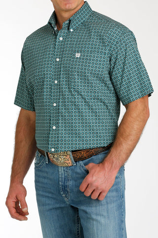 CINCH Men's Shirts Cinch Men's Short Sleeve Print Teal/White Button Down