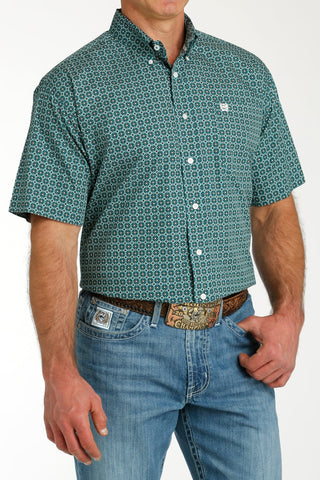 CINCH Men's Shirts Cinch Men's Short Sleeve Print Teal/White Button Down