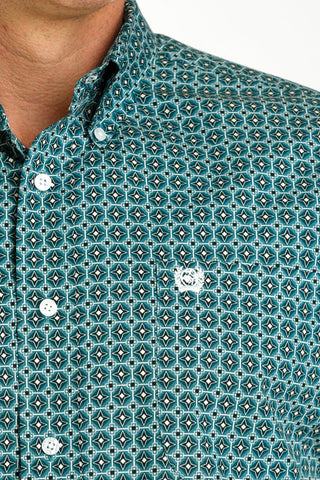 CINCH Men's Shirts Cinch Men's Short Sleeve Print Teal/White Button Down