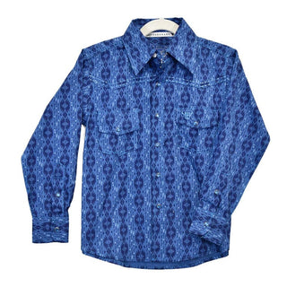 Cowboy Hardware Cowboy Hardware Boy’s Blue Tonal Aztec Print Western Shirt