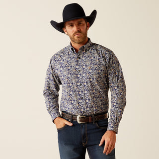 Cowboy Swagger Ariat Men's Creighton LS Shirt Navy Blue and Wheat