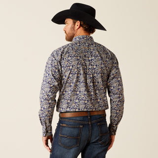 Cowboy Swagger Ariat Men's Creighton LS Shirt Navy Blue and Wheat