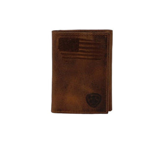 Cowboy Swagger Ariat Men’s Flag Embossed Leather TriFold Wallet