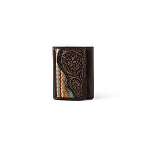 Cowboy Swagger Ariat Men’s Tooled Leather and Multi Colored Woven TriFold Wallet