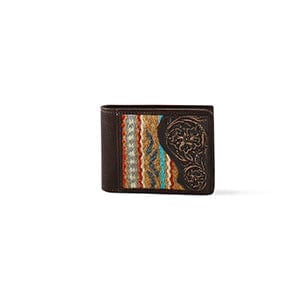 Cowboy Swagger Ariat Men’s Tooled Leather and Multi Colored Woven TriFold Wallet