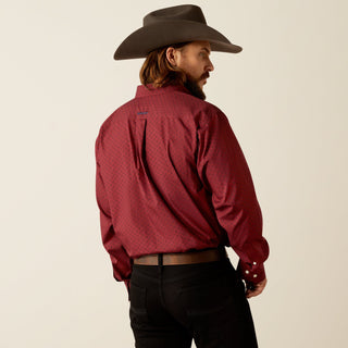 Cowboy Swagger Ariat Men's WF Issac LS Shirt Dark Red and Navy