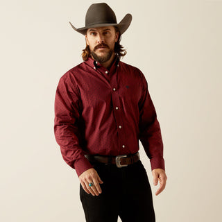 Cowboy Swagger Ariat Men's WF Issac LS Shirt Dark Red and Navy