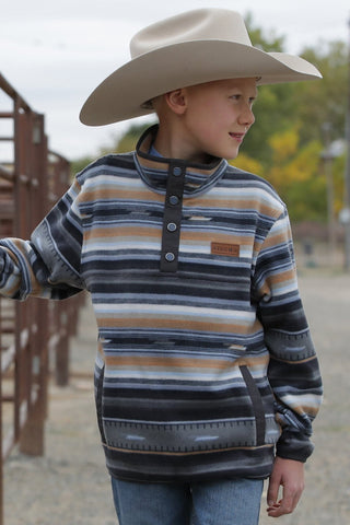 Cowboy Swagger Cinch Boy's Fleece Pullover Black/Gray/Tan