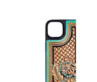 Cowboy Swagger IPhone 14 Phone Case Hand-tooled Turquoise Leather