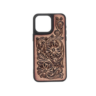 Cowboy Swagger IPhone 15 Pro Max Hand Tooled Phone Case Mauve with Stitching