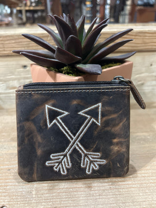 Cowboy Swagger Leather Coin Pouch Arrow Stitched