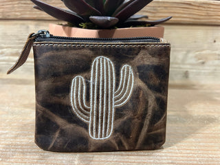 Cowboy Swagger Leather Coin Pouch Cactus Stitched