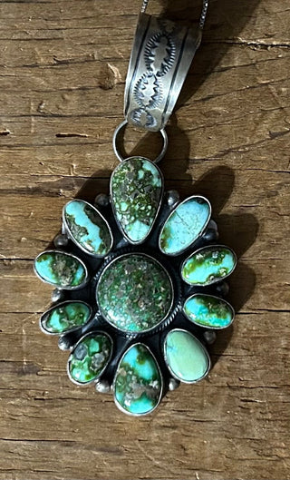 Cowboy Swagger Necklaces Navajo Handmade Sterling Silver Sonoran Gold Turquoise Pendant