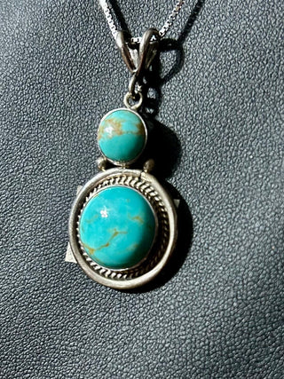 Cowboy Swagger Navajo Stacked Turquoise Round Pendant Sterling Silver