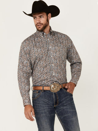 Cowboy Swagger Panhandle Men's Paisley Print Long Sleeve Button-Down Stretch Western Shirt