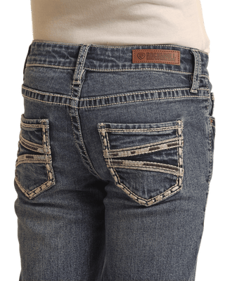 Cowboy Swagger Rock and Roll Girls Medium Vintage Cowhide Embossed Bootcut Jeans