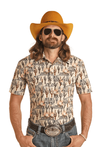 PANHANDLE SLIM MEN'S DALE BRISBY CACTUS PRINT WESTERN SNAP SHIRT