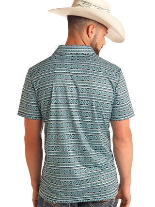 Cowboy Swagger Rock&Roll Men’s Aztec Printed Polo Teal