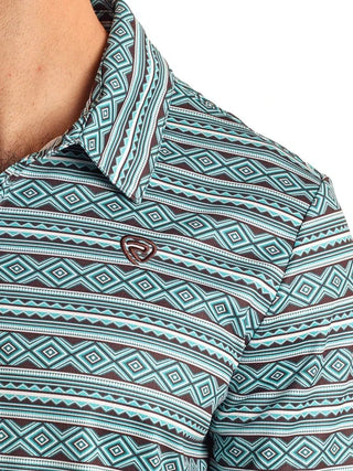 Cowboy Swagger Rock&Roll Men’s Aztec Printed Polo Teal