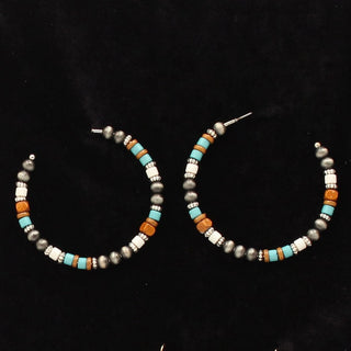 Cowboy Swagger Silver Strike Multi Bead Hoop Earring Turquoise