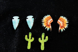 Cowboy Swagger Silver Strike Three Piece Headdress Cactus earring set