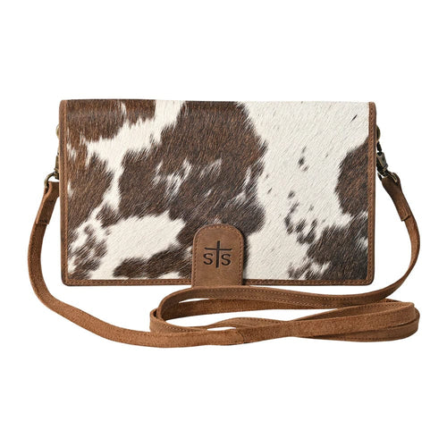 Cowhide Crossbody Purse Handbag Wallet Clutch Brown Cow Fur Leather