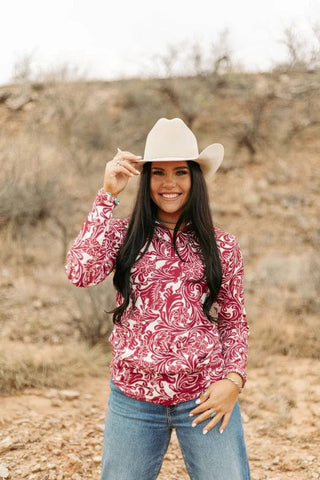 Cowboy Swagger Tailgate Party Pullover Maroon and White