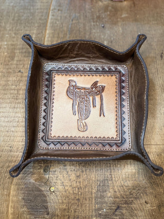 Cowboy Swagger Tooled Saddle Brown Leather Catchall