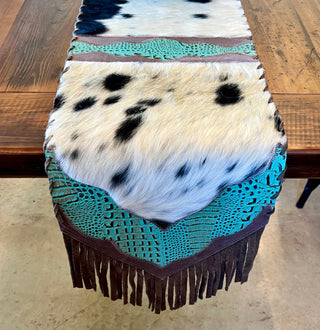 Cowboy Swagger Accesories Turquoise Hair-On Table Runner