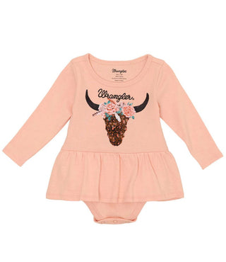 Cowboy Swagger Wrangler Baby Girl LS Flower Bull Skull Onesie