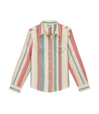 Cowboy Swagger Wrangler Girls Coral Stripe LS Snap Shirt