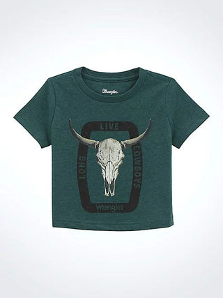 Cowboy Swagger Wrangler Infant Boys Long Live Steer Skull Tee Green