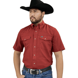 Cowboy Swagger Wrangler Men’s Short Sleeve Vented Pearl Snap Red