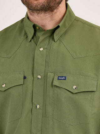 Cowboy Swagger Wrangler Men’s SS Vented Pearl Snap Shirt Olive Green