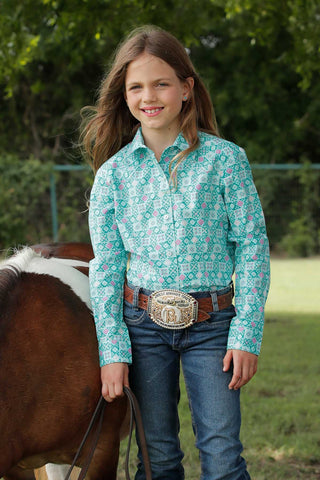 Cruel Girls Cruel Girls Glitter Button Up Turquoise/Pink Western Shirt