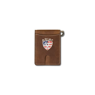 M&F Western Wallets & Money Clips Ariat American Flag Embroidered Aged Bark Money Clip Wallet