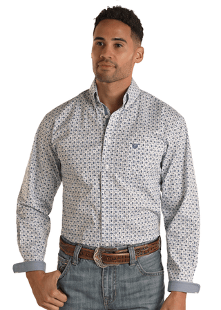 Panhandle Men's Shirts Panhandle Mens Roughstock LS Blue Print Shirt