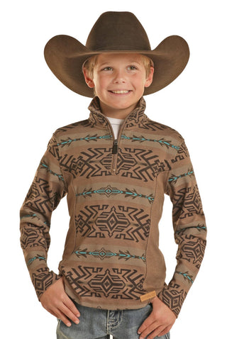 Powder River Outfitters Powder River Boy’s Aztec Printed Heather Henley Pullover