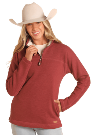 Powder River Outfitters Shirts & Tops Powder River Women's 1/4 Zip Berber Lined Rose Sweater