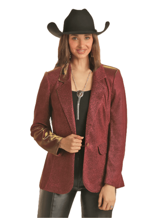 Rock & Roll Shirts & Tops Rock and Roll Women's Iridescent Blazer Burgundy