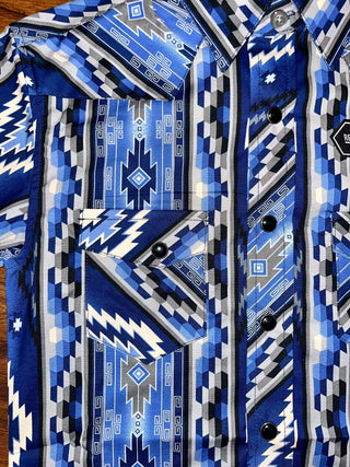 Rock & Roll Shirts & Tops Rock & Roll Boy's Short Sleeve Aztec Snap Shirt Blue